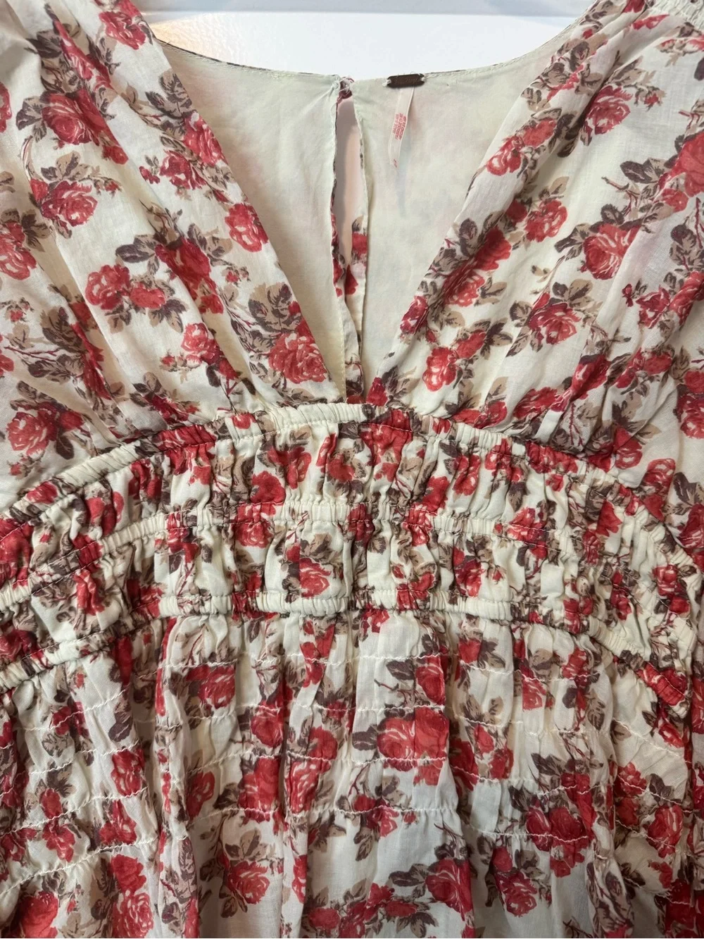 Free People Keep You Floral Smocked Empire Waist Mini Dress Bell Sleeve Boho M